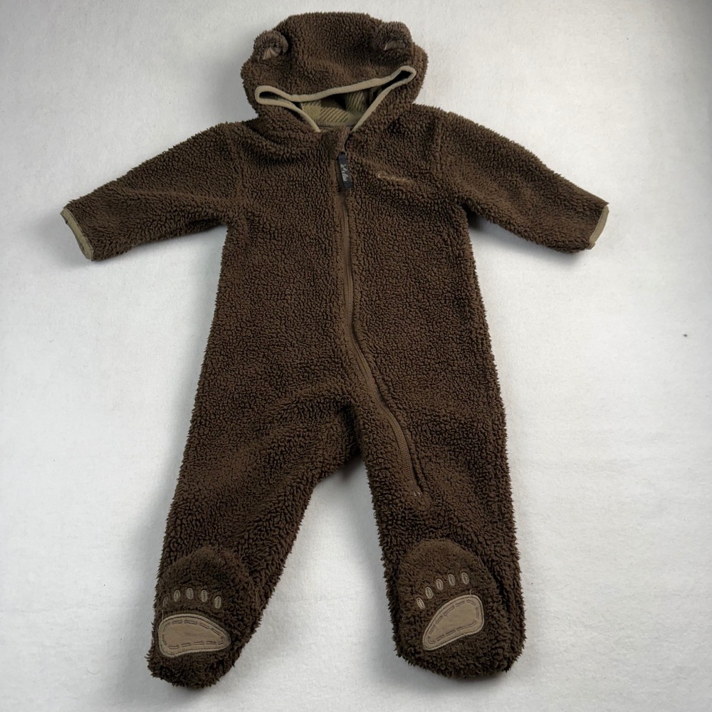 Cabelas Baby Brown Fleece Bear Bunting Suit Hooded Footed Romper 6-12 Months